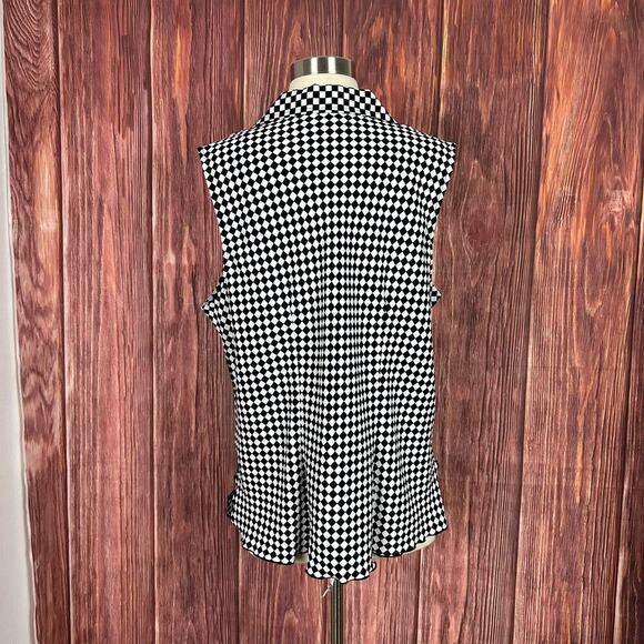 Giorgio firolini Y2K Checkered Sleeveless Top Black & White Collared Size XL - Picture 4 of 7